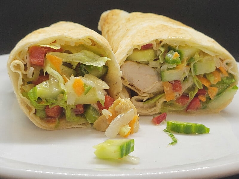 Hummus Dressing Salad Wrap with Poultry Brine Chicken