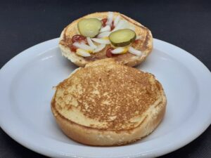 Hamburger Buns with Sliced Pickles