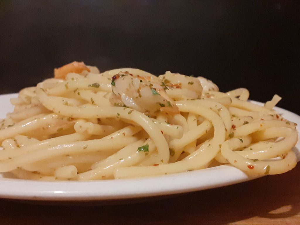 Garlic Shrimp Pasta Bucatini