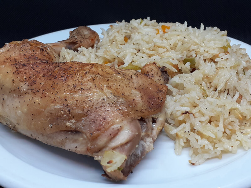 Salt & Pepper Chicken Rice Bake Plate
