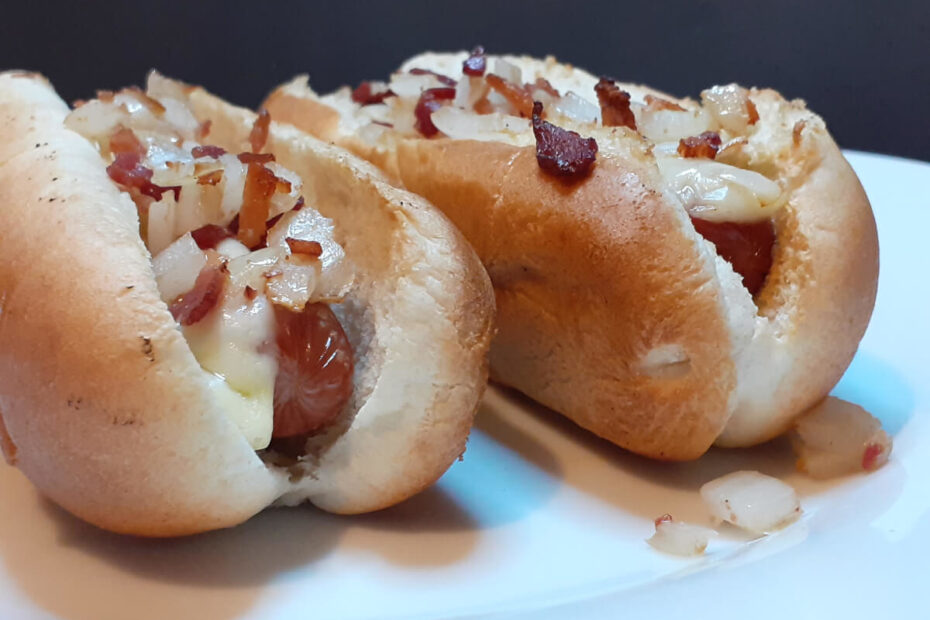 JAHZKITCHEN BBQ Hot Dogs with Swiss Cheese, Bacon, Onions