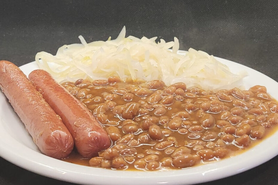 JAHZKITCHEN Fried Hot Dogs with Molasses Beans and Sauerkraut