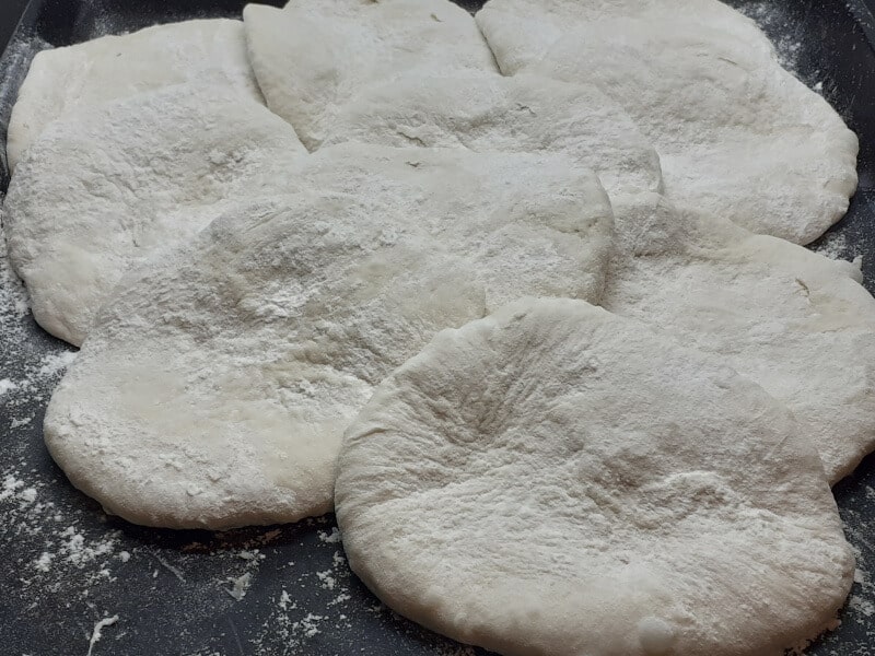 Portioned Naan Dough Flattened Out