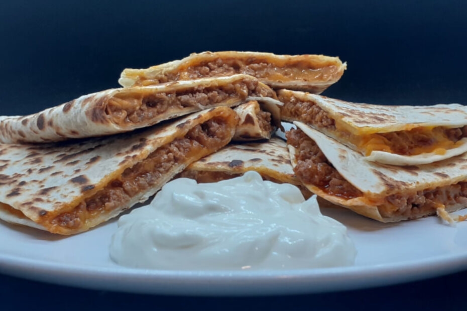 JAHZKITCHEN Beef and Cheese Taco Quesadillas with Sour Cream