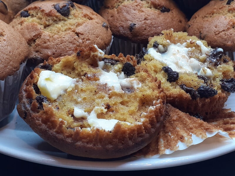 Buttered Chocolate Chip Muffin up close