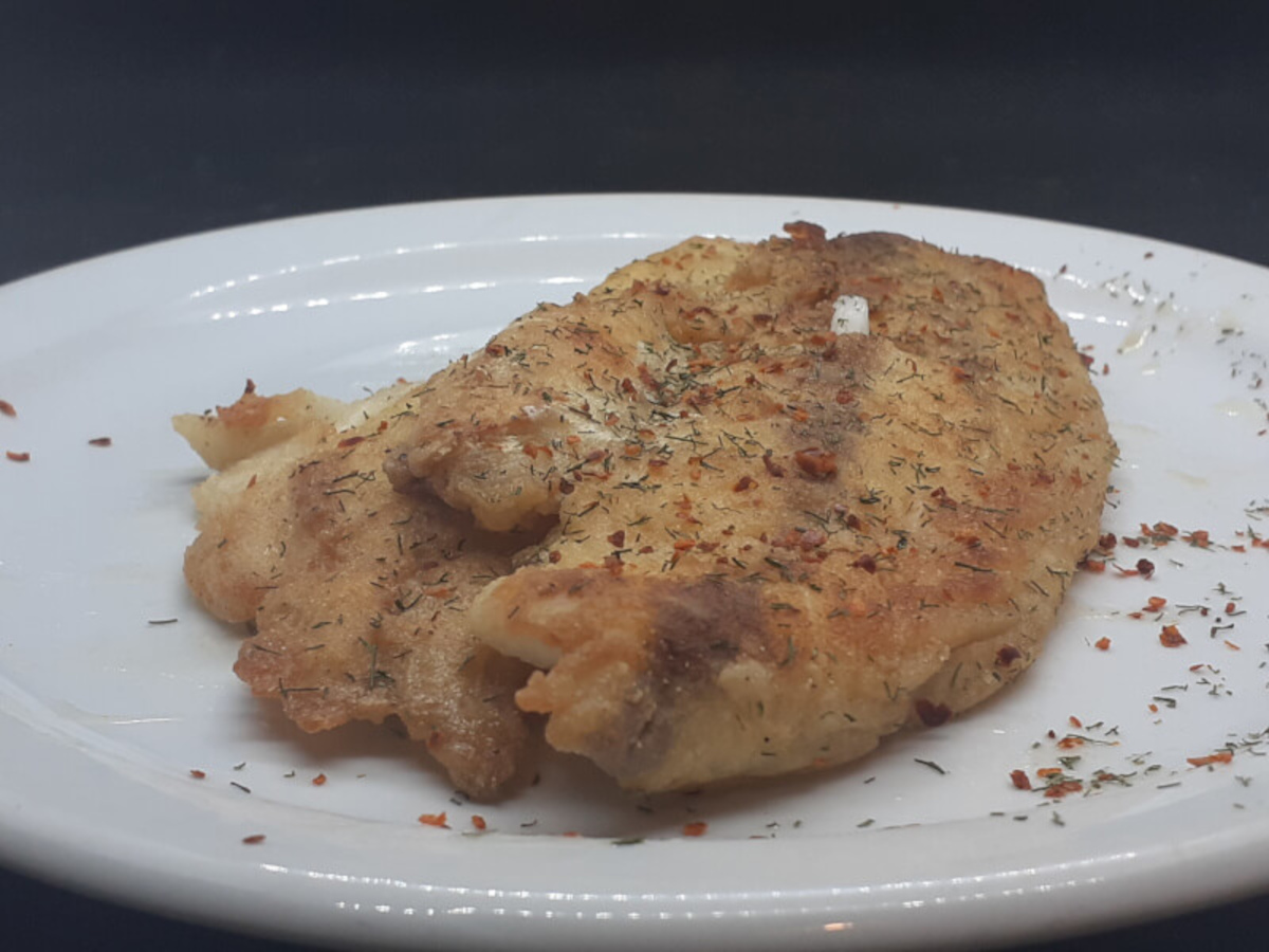 JAHZKITCHEN Pan Fried Bass garnished with Aleppo and Dill