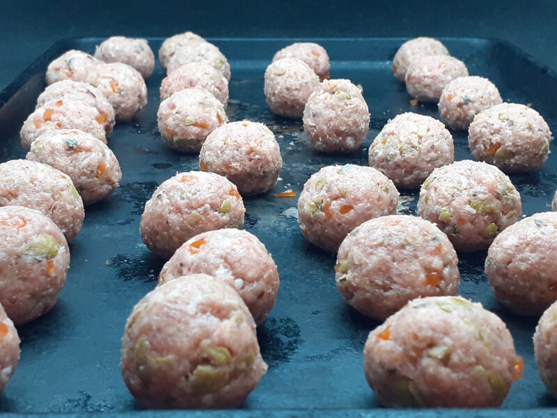 Olive Meatballs ready for the freezer