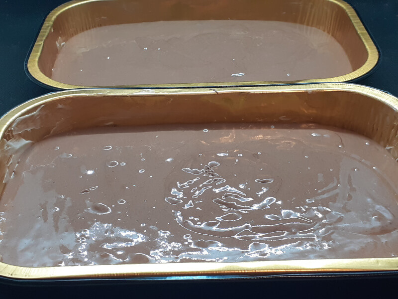 Two and One Third Cups of Cake Batter in each pan