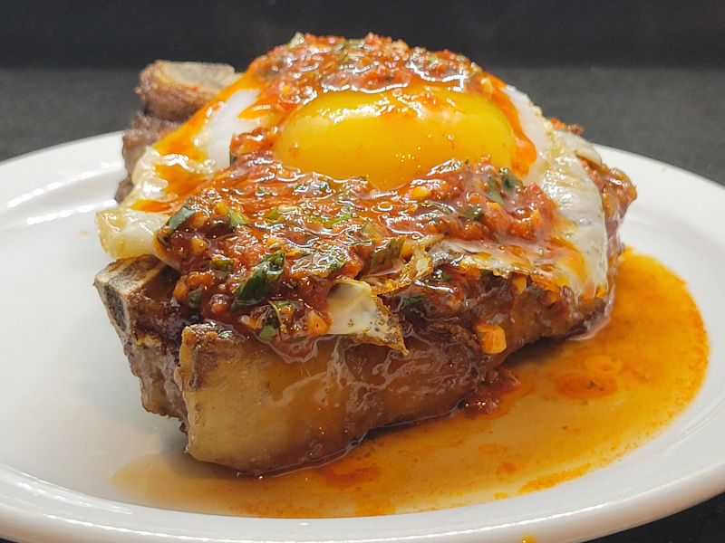 Chimichurri Veal TBone with Duck Egg