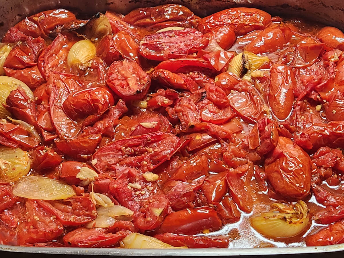 JAHZKITCHEN Roasted Tomatoes Onions Garlic EVOO Salt & Pepper